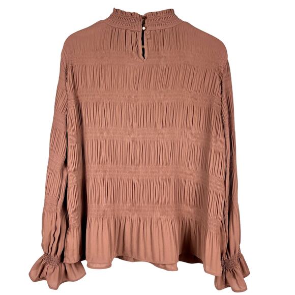 Adrianna Papell Women’s Smocked Neck Blouse Size M‎ Copper Sheer Businesscore - Picture 2 of 10